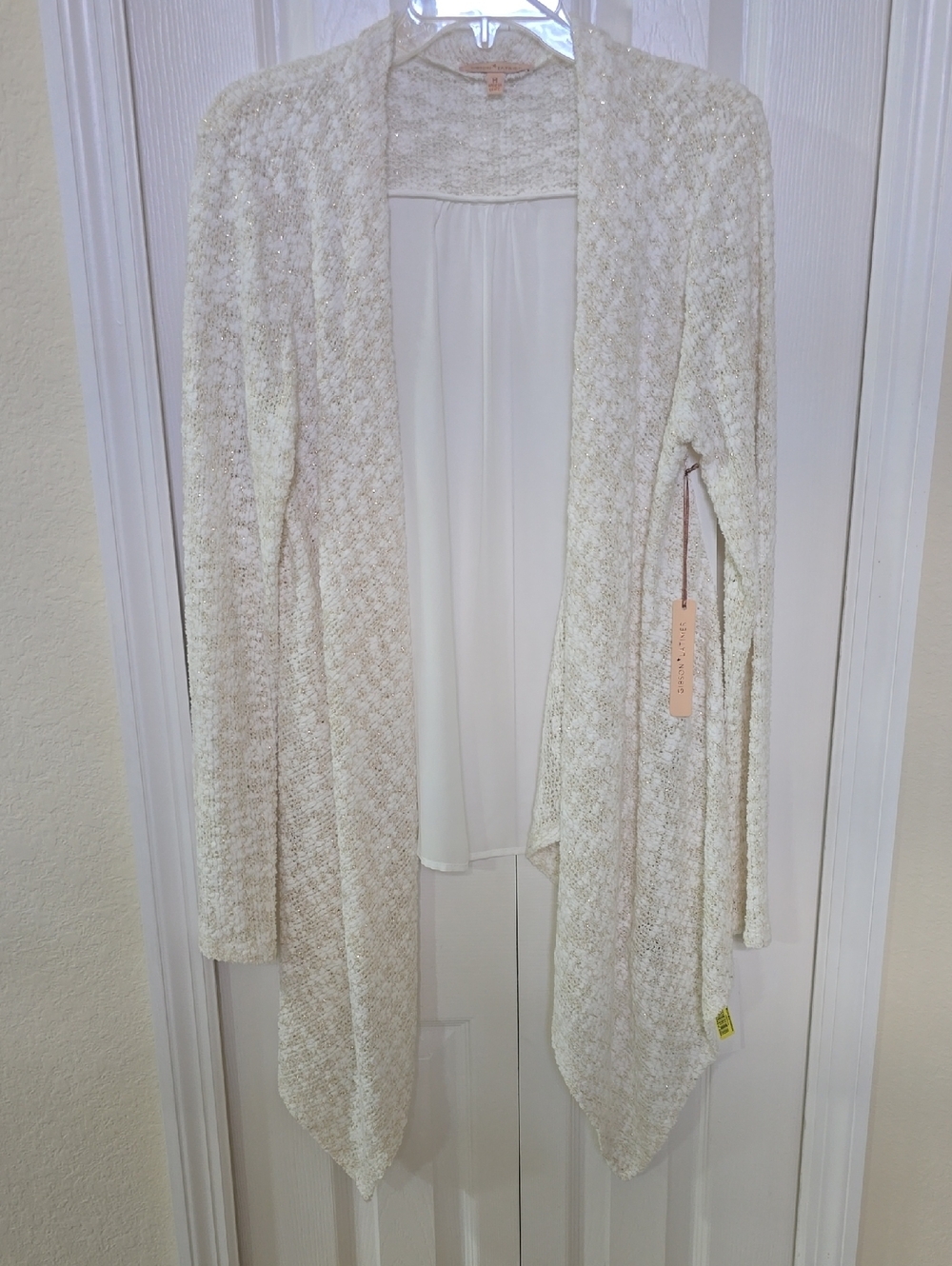 Open-Front Cream Knit Draped Wrap